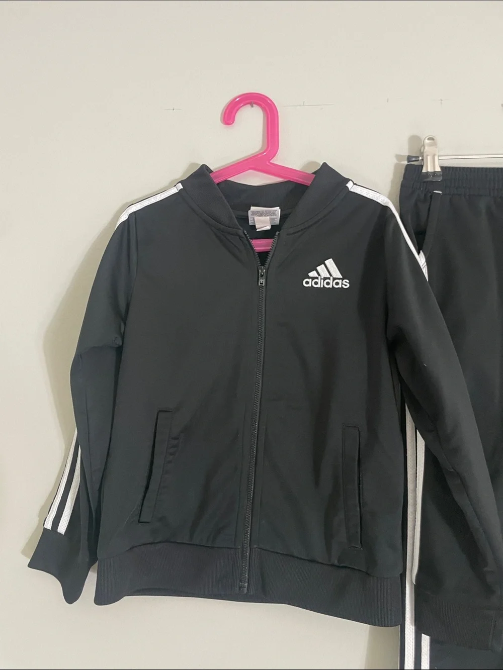 adidas Black & White Three-Stripe Track Jacket and Pants